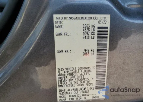 2022 Nissan Altima Sr z USA, uszkodzony, nr VIN 1N4BL4CV8NN386195